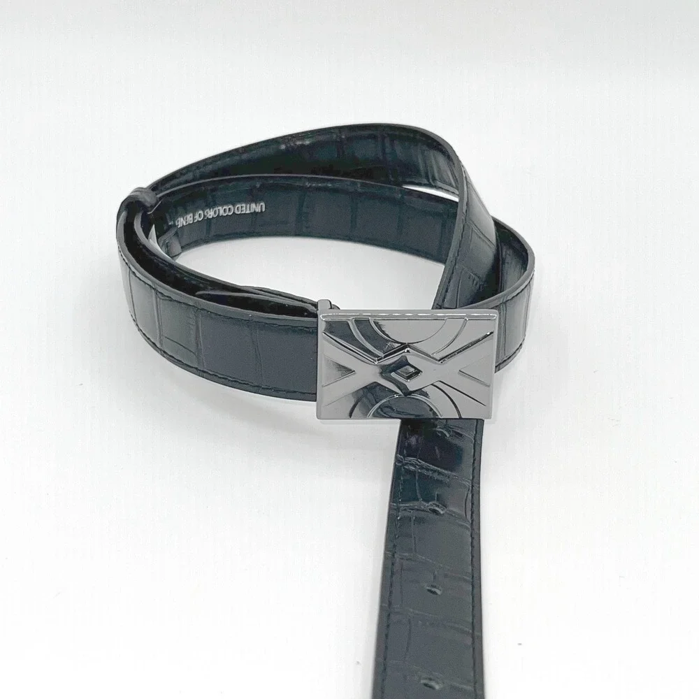 United Colors of Benetton Mens M Black Crocodile Embossed PU Belt Career Retro